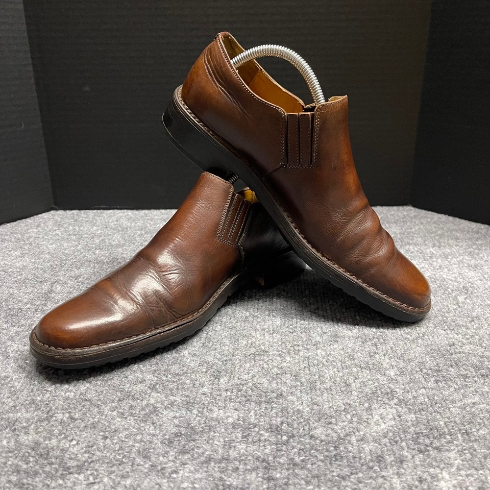 John Varvatos Shoes Mens Size 9 Brown Leather Slip On Loafers Hand Made in Italy